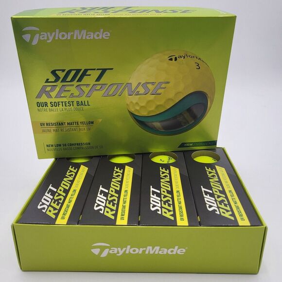 TaylorMade Soft Response New Dozen UV Resistant Matte Yellow‎ Golf Balls - Picture 1 of 6